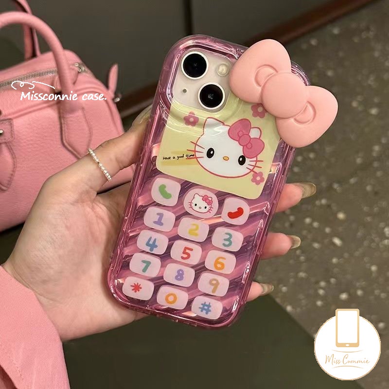 IPHONE Casing Tombol Ponsel Hello Kitty Retro Lucu Kompatibel Untuk Iphone11 12 13 14 Pro Max7 8 6 6S Plus XR X XS MAX SE 2020kartu Laser Kreatif 3D Stereo Pola Korgasi Soft Cover