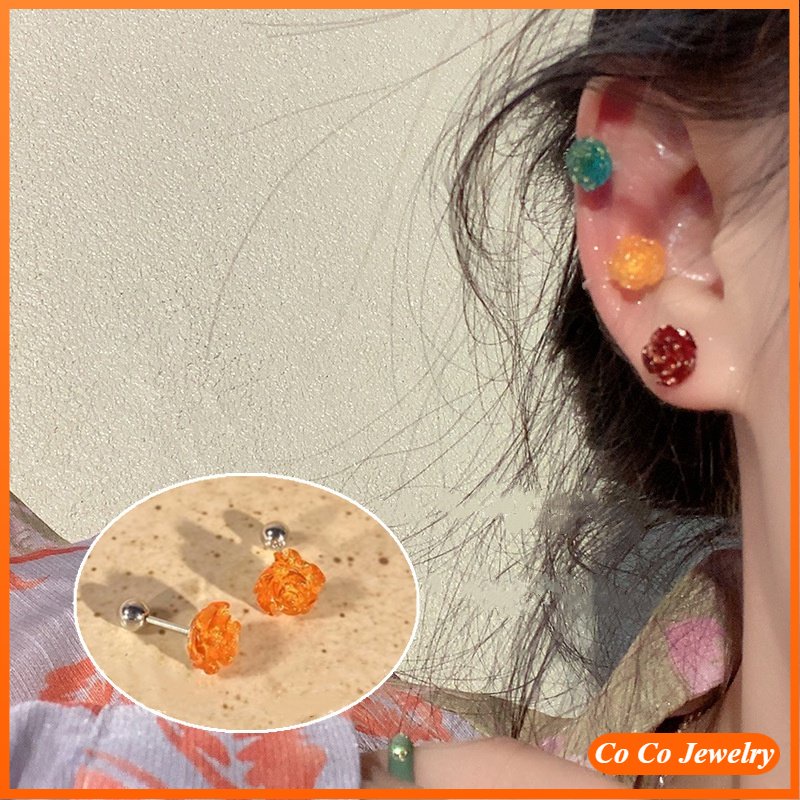 Anting Pejantan Bunga Temperamen Segar Dan Manis High-end Niche Korea Retro Hutan Klip Telinga Anting Musim Panas Wanita