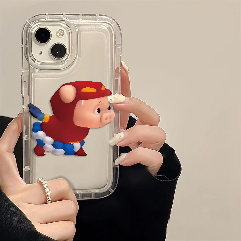 IPHONE Kung Fu Pig Silikon Soft Case Kompatibel Untuk Iphone14 13 11 12 Pro XS Max X XR 7 +8 Plus Pasangan Casing Ponsel TPU Shockproof Cover