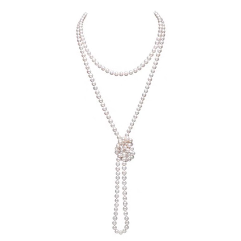 Kalung Mutiara Pearl Knotted Pearl Sweater Rantai Gaya Hepburn Manik-Manik Kalung Rantai Mutiara Panjang Cahaya Perhiasan Pakaian Mewah Selebriti Prancis Berkelas