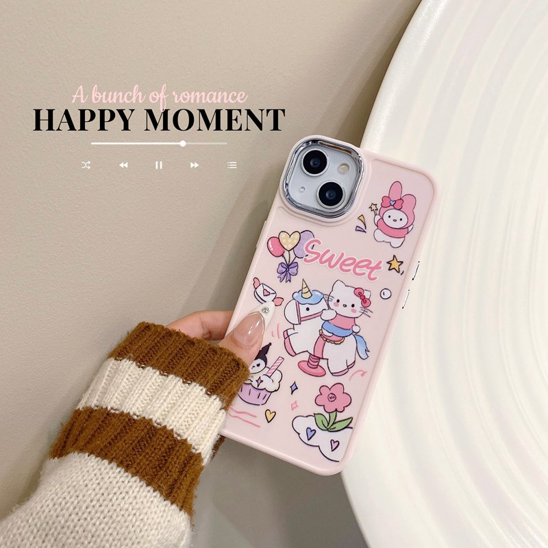 All New Metal Camera Skin Silicone Soft Case IPhone 11 12 13 14 Pro Max Women's Fashion Gift Cute Cartoon Pink Phone Case Hello Kitty Cat