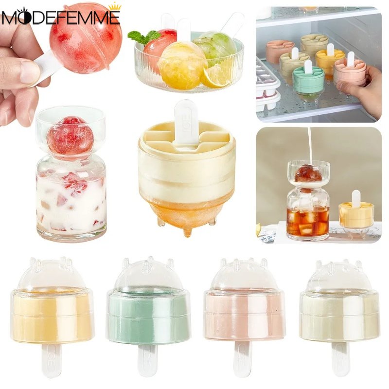 [Fitur] Lollipop Icy Sphere Freezing Cup Popsicle Ice Hoki DIY Cetakan Musim Panas Buah Puding Membuat Cetakan Mudah-demoulding Ice Ball Kotak Dengan Tutup