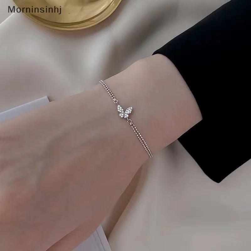 Mornin Sweet Shining Rhinestones Butterfly Bracelet Untuk Wanita Anti-Alergi Warna Silver Rantai Bling Bracelet id