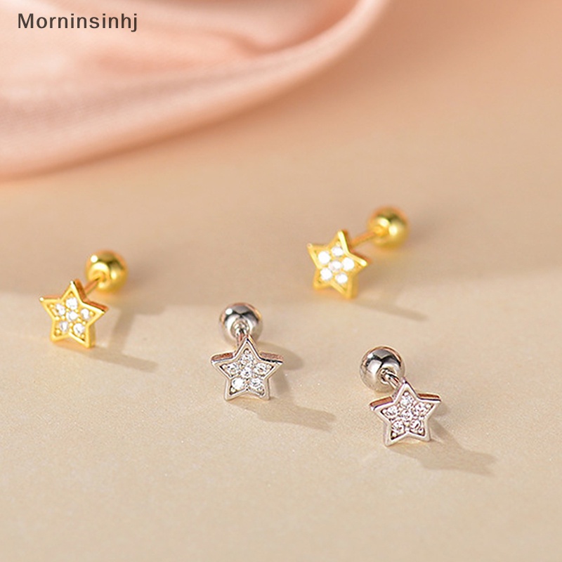 Mornin 1pasang S925 Perak Berujung Lima Bintang Anting-Anting Telinga Tulang Kuku Untuk Wanita Tulang Rawan Anting-Anting Spiral Stud Anting-Anting Tubuh Perhiasan Hadiah id