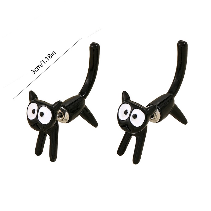 Women Ear Decor Jewelry Little Black Cat Stud Earring/Aksesoris Telinga Kartun Sederhana/Anting Logam Tindik Salib