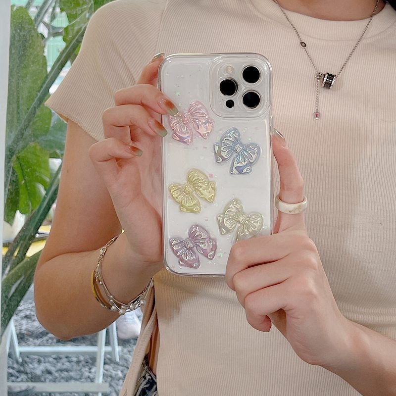 INS Colorful Bow Soft TPU Case HP iP iPhone 14 13 12 11 Pro X XS XR Max 7 8 + Plus SE 2020 2022 Drop Glue FTD Casing Apple