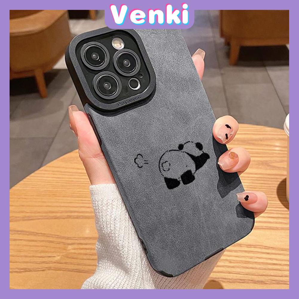 VENKI - Untuk iPhone 11 Case Kulit Anak Sekolah Suede Case Lembut Tahan Guncangan Ponsel Case Kamera Sederhana Lucu Panda Lucu Kompatibel dengan iPhone 14 13 Pro max 12 Pro max xr xs 7Plus 8Plus