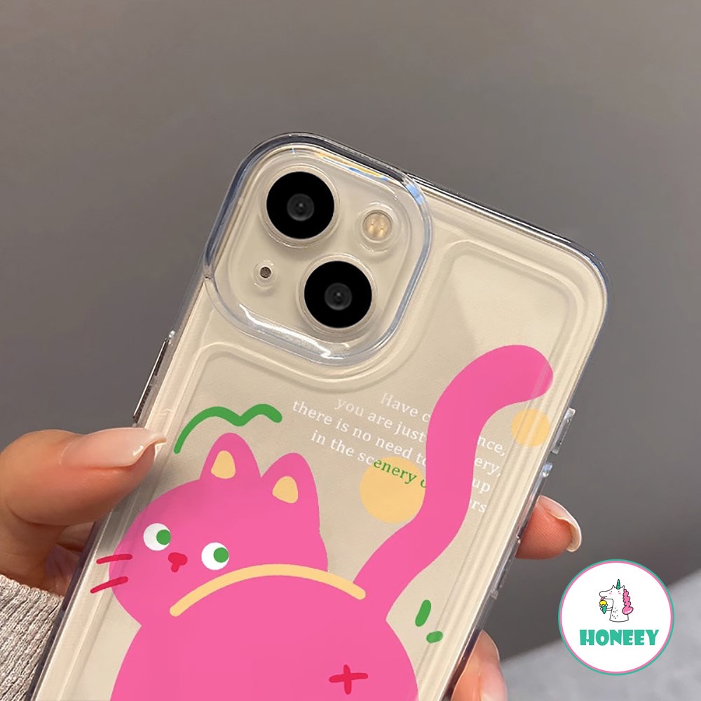 Lovely Pink Cat Phone Case Kompatibel Untuk iPhone 14 Pro Max13 12 Pro Max Case iPhone 11 Pro Max XR XS 7 8Plus Bening Lembut TPU Sarung Handphone