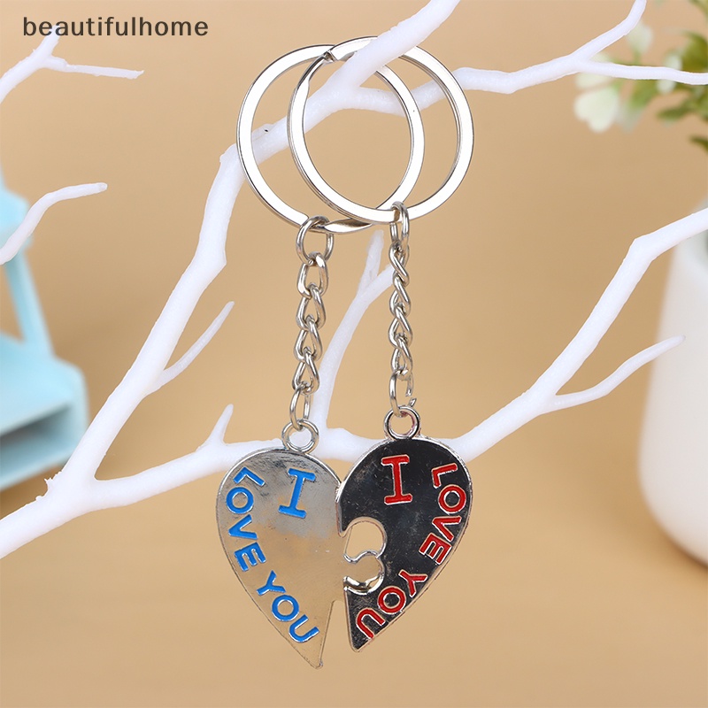 {beautifulhome} 1pasang Paduan Seng Perak Berlapis Hadiah Kekasih Pernikahan Nikmat Pasangan Hati Gantungan Kunci Fashion Keyring Key Fob Creative Key Chain.