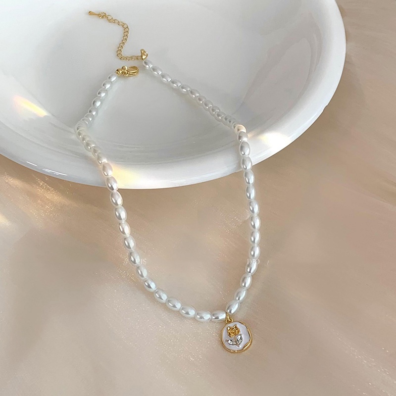 Rose Pearl Baru Manis Unik Niche High-End Modis Berkelas Elegan Kalung