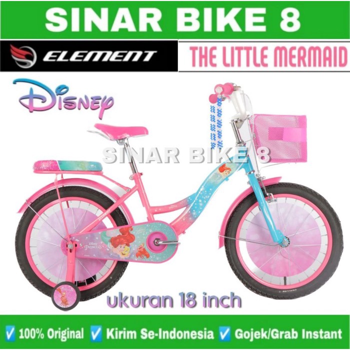 Sepeda Anak Perempuan Ukuran 12 16 18 Inch ELEMENT DISNEY THE LITTLE MERMAID