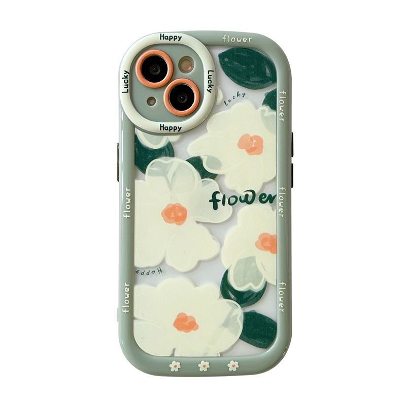 Same style as star Ins Wind Pretty Green Sunflower Soft Case iPhone 11 12 13 14 Pro Max New Puff Casing Apple for women girls Gift