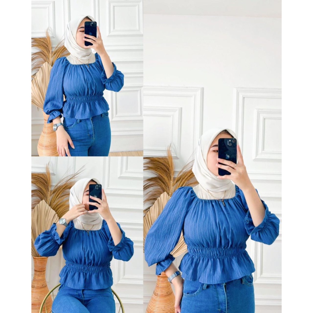 BEFAST - ZFS OOTD WANITA BLOUSE RISMA / QENIA LADY CRUSH BLOUSE / Atasan Wanita Lengan Panjang / Pakaian Casual Wanita Kerja / Blouse Polos Formal / OOTD Wanita Hijab Style / Fashion Kekinian Remaja ABG / Blouse Model Terbaru