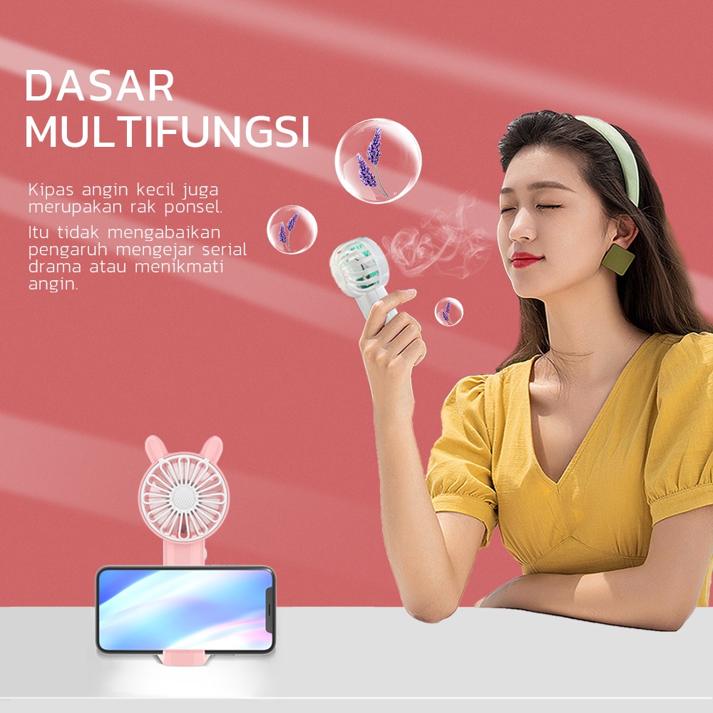 Kipas Angin Aromaterapi KADONIO Mini Portable USB Cas Karakter Dapat Digunakan Sebagai Dudukan Ponsel KL-FN20