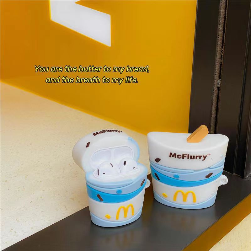 2warna 3D McFlurry Ice Cream Bluetooth Earphone Silikon Lembut Pelindung Case TWS Penutup Anti Jatuh Dengan Kait Untuk Airpods 12 2 Pro i12 inpods 12 13 Pro i13 Airpods3