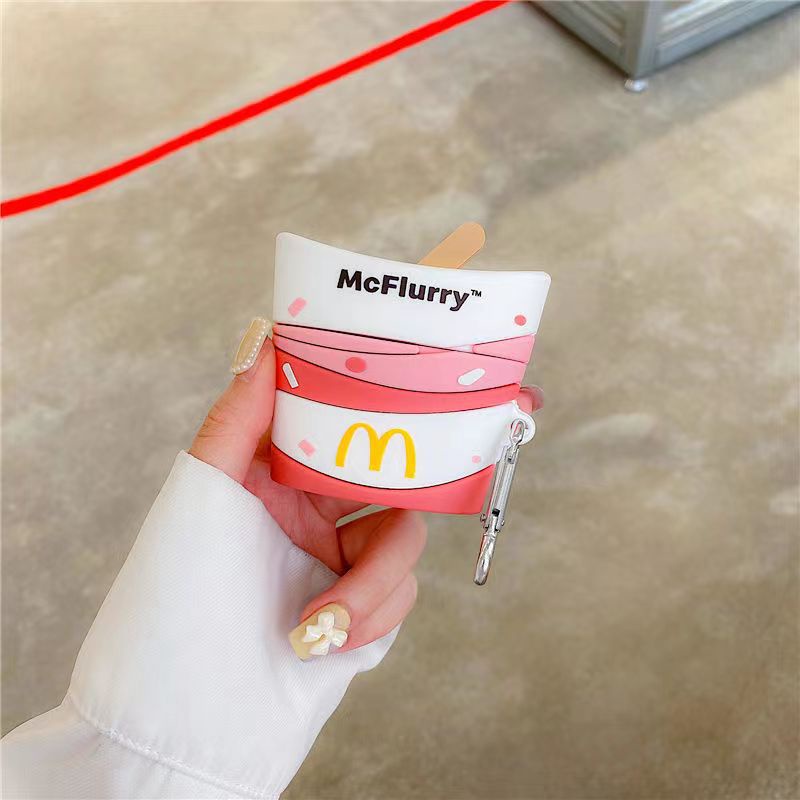 2warna 3D McFlurry Ice Cream Bluetooth Earphone Silikon Lembut Pelindung Case TWS Penutup Anti Jatuh Dengan Kait Untuk Airpods 12 2 Pro i12 inpods 12 13 Pro i13 Airpods3