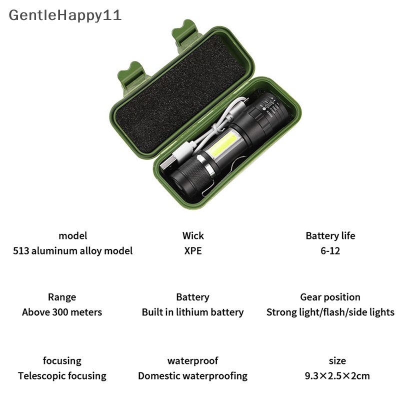 Gentlehappy Mini Torch LED Rechargeable Senter Portable USB Charging Flashlight Camping Tinggi Tahan Air Jarak Jauh Lentera id