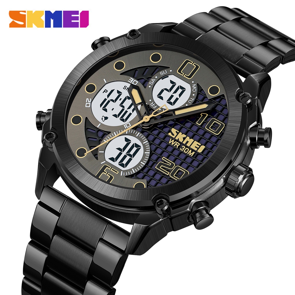 SKMEI 1975 Jam Tangan Pria Digital Analog Tali Stainless Rantai MGOS