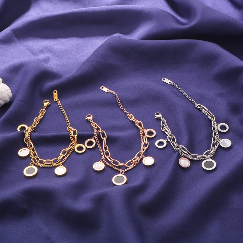 Titanium Steel Berlapis Emas Liontin Gelang Untuk Wanita Retro Punk Gothic Potret Koin Salib Mutiara Gelang Perhiasan