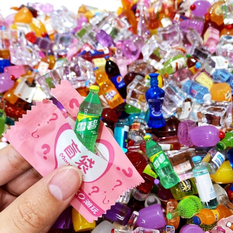 Pink Mini Resin Bottle Blind Box Bag/ Anak DIY Koleksi Meja Air Mineral Hiasan Mainan