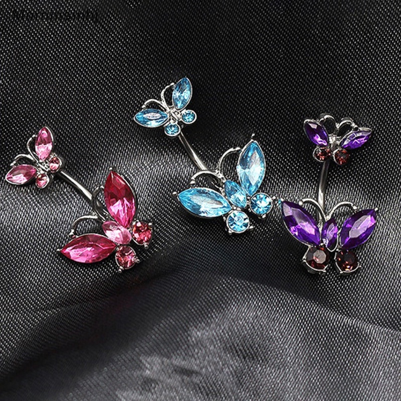 Mornin Shiny Double Butterfly Glass Belly Button Ring Tren Indah Pusar Cincin Belly Ring Pusar Perhiasan Pusar Hadiah id