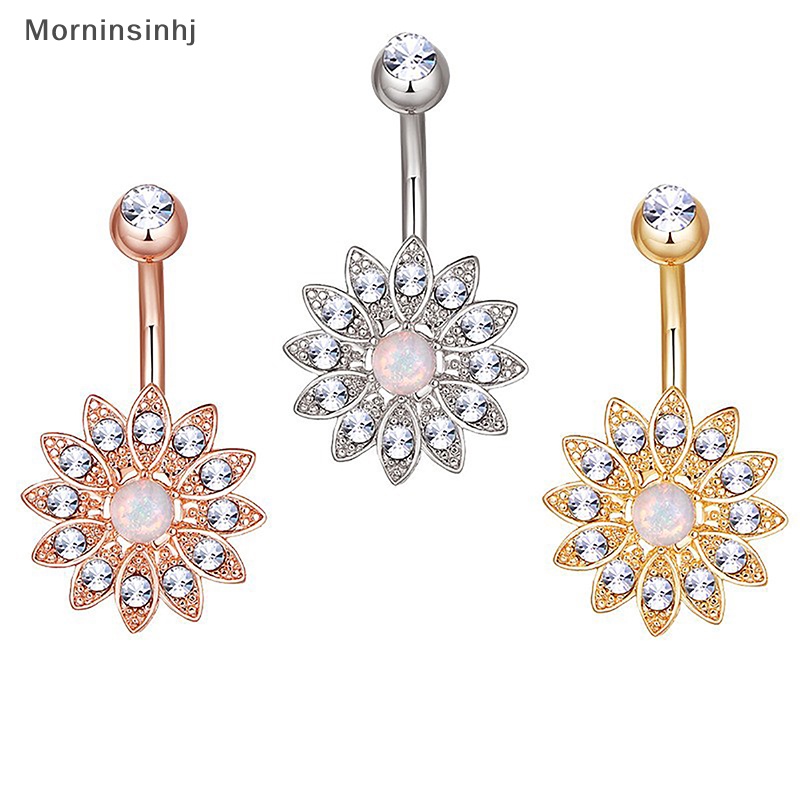 Mornin Emas Warna Perak Stainless Steel Fashion Belly Button Rings Bunga Zirkon Kristal Pusar Rings Untuk Wanita Perhiasan Tubuh id