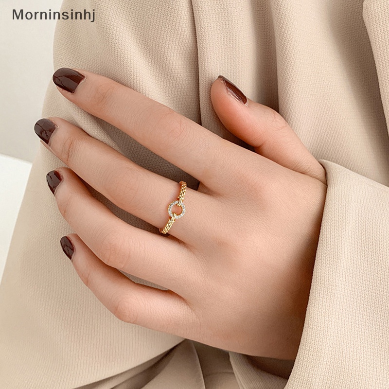 Mornin Shiny Zircon Round Rings Punk Rock Round Opening Adjustable Alloy Jari Cincin Untuk Wanita Fashion Perhiasan Aksesoris Hadiah id