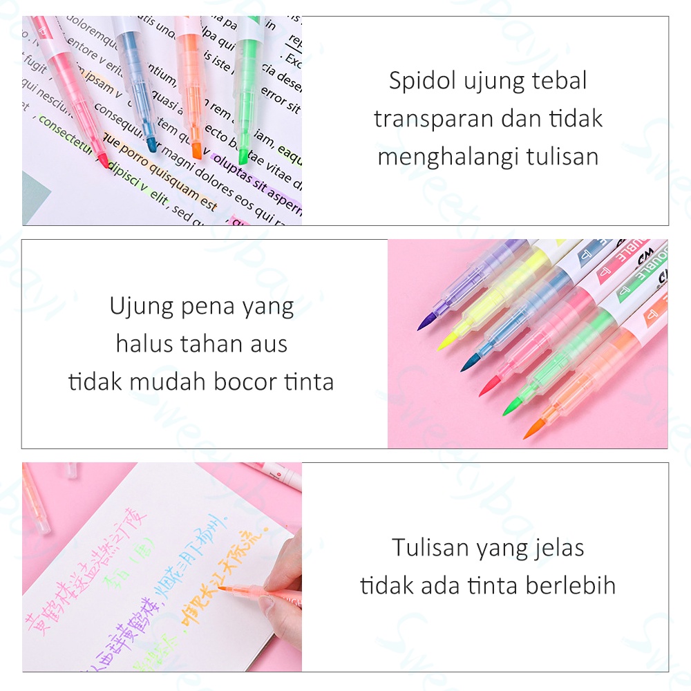 SweetyBayi Highlighter pen Stabilo warna warni stabilo panjang dua kepala