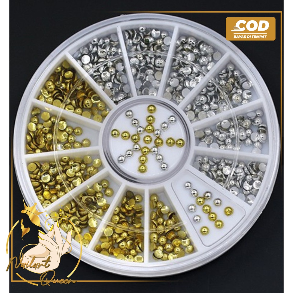 Acrylic Golden Silver Studs Nail Art Stickers DIY Manicure Tips Rhinestone Decor Wheel