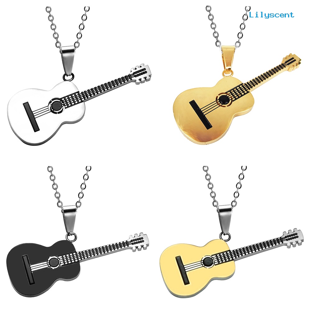 [LS]Pria Wanita Rock Gitar Liontin Stainless Steel Kalung Perhiasan Musisi Hadiah