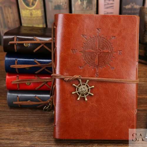 

PHANTACI Buku Catatan Binder Kulit Retro Compass Kertas A5 - ZB045