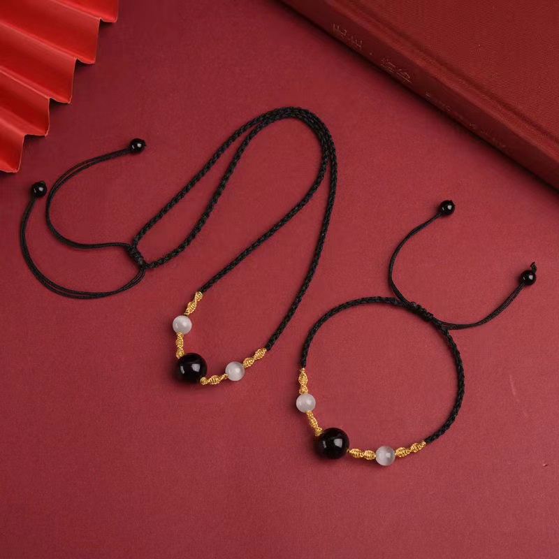 Gelang Batu Akik Merah Gelang Perempuan Batu Akik Alami Kalung Liontin Manik-Manik Longgar Tik Tok Gaya Yang Sama Kacang Akasia Kacang Merah