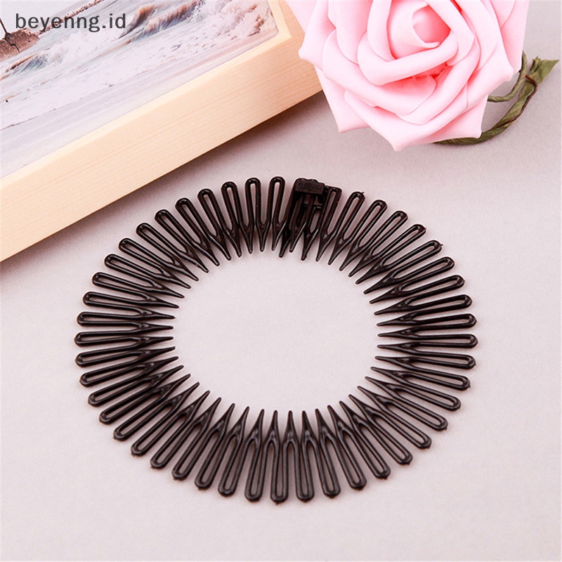 Beyen Wanita Plastik Lingkaran Penuh Stretch Diamond Flexible Sisir Gigi Bando Hair Band ID