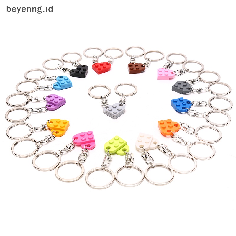 Beyen 2Pcs Cinta Hati Bata Gantungan Kunci Untuk Pasangan Persahabatan Hati KeyRing Perhiasan Hadiah ID