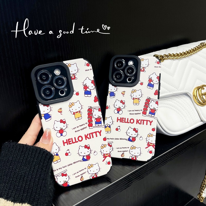 IPHONE Untuk Iphone14 13 12 11 Pro Max X XR XS Max7 8 Plus Kartun Lucu Hello kitty Tekstur Vertikal Pelindung Kulit Soft case