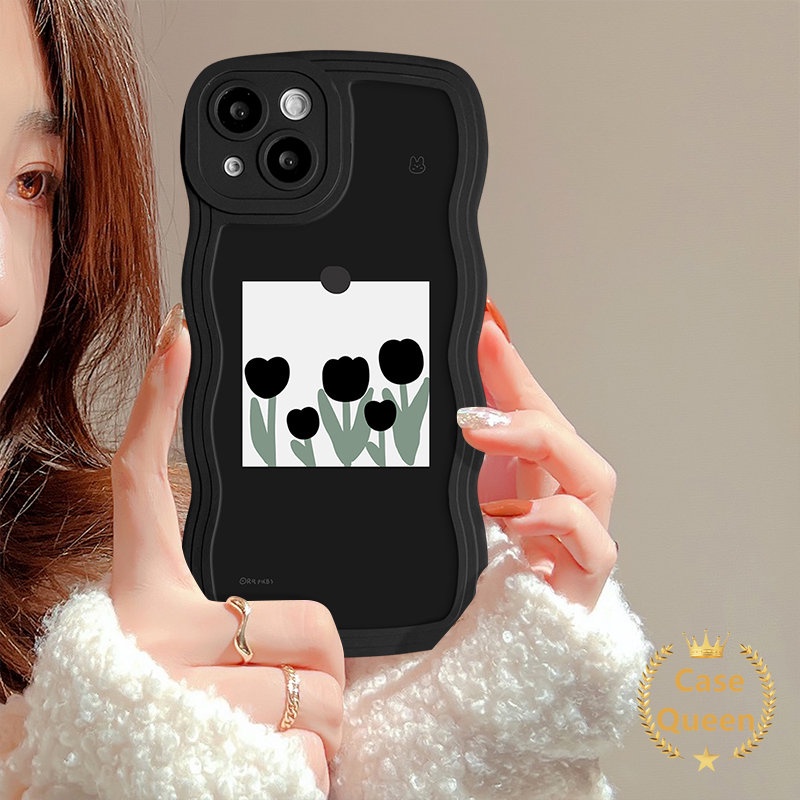 Casing Bunga Retro Kompatibel Untuk IPhone 11 Pro Max 7Plus XR XS X Max12 14 13 Pro Max7 8 6 6s Plus SE 2020 Fresh Simple Vintage Flower Stick Figure Tulips Lembut Bergelombang Penutup Tepi