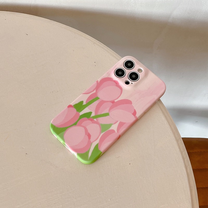 Nice Pink Tulip Soft TPU Case iP iPhone 6 6S 7 8 14 + Plus SE 2020 2022 X XR XS Max 11 12 13 Pro Max FTD Girl Woman Casing Apple