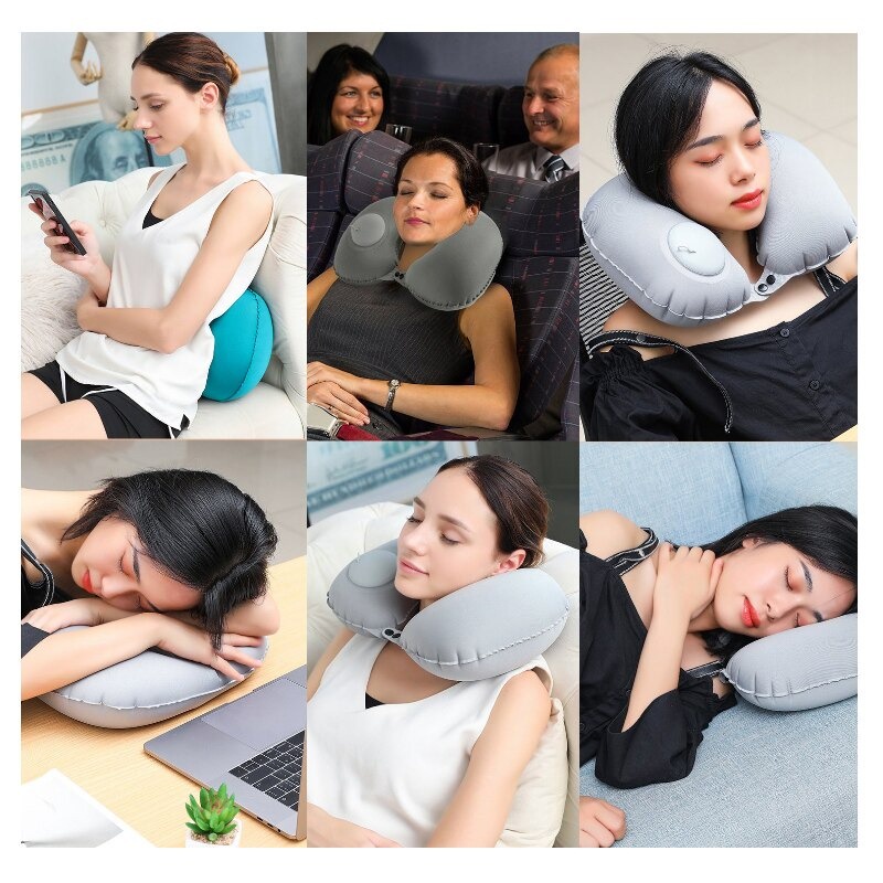 Bantal Leher Bantal Travel Pillow Bantal Leher Tiup Otomatis Ada Pompa Nyaman Bagus Mobil Traveling Outdoor