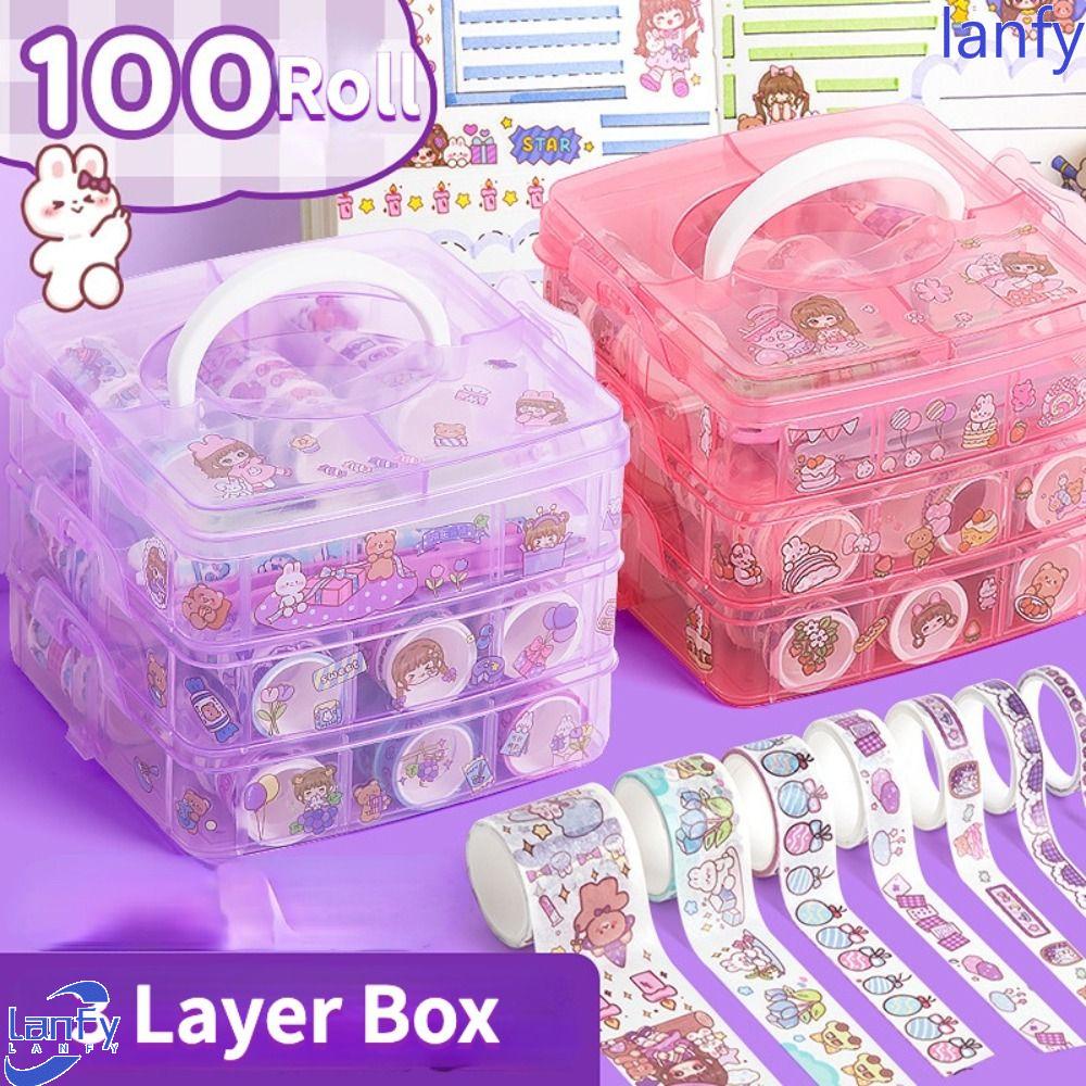 LANFY Washi Tape Set Scrapbook Water-proof Diary Album Tangan Akun Diary Stiker Kapasitas Besar Kartun Stiker Set