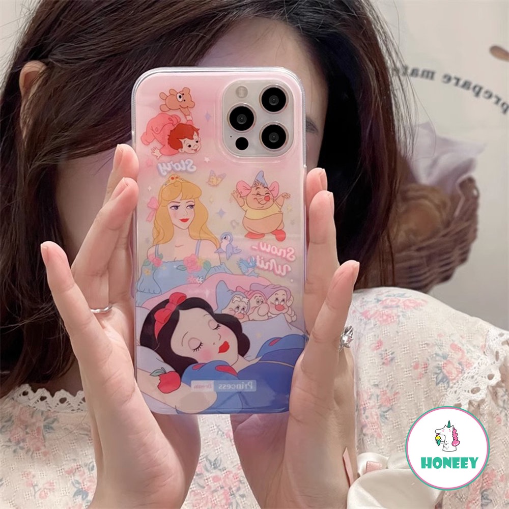 IPHONE Fashion Disney Princess Anime Snow White Mewah Glitter Casing Ponsel Kompatibel Untuk Iphone14 13 12 Pro Max Case Iphone11 Anti-Drop Lembut Penutup Belakang