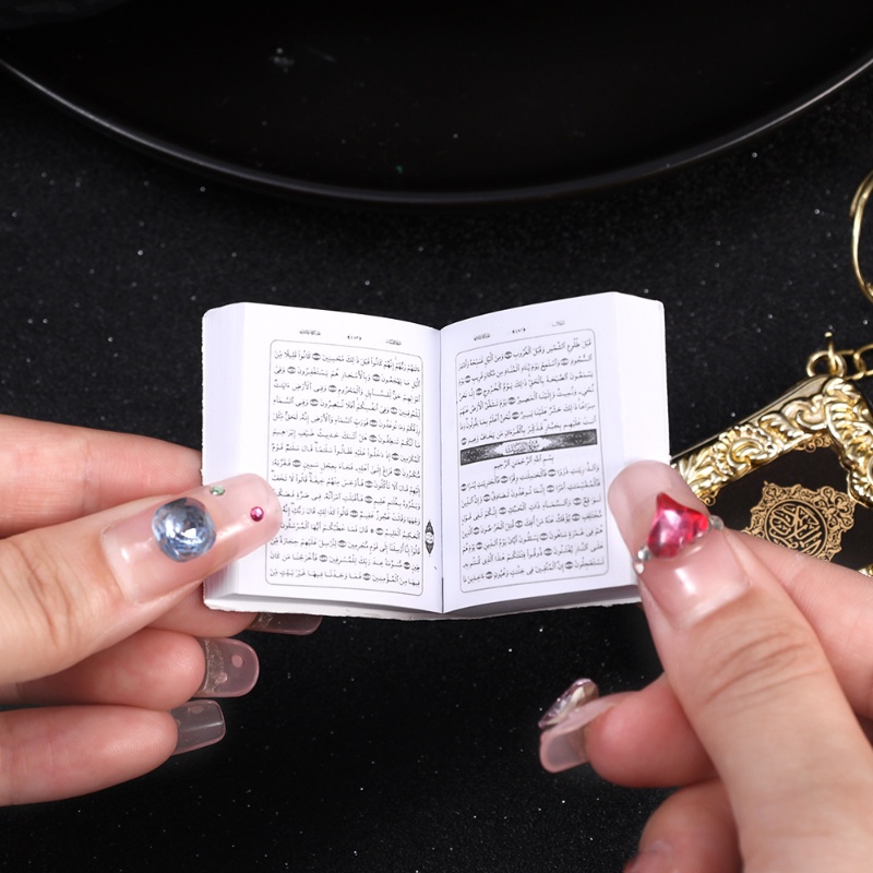 Gantungan Kunci Buku Alquran Bahtera Mini Kreatif/ Kertas Asli Arab The Quran Key Chain/Muslim PVC Religi Alloy Book Case Key Ring Aksesoris