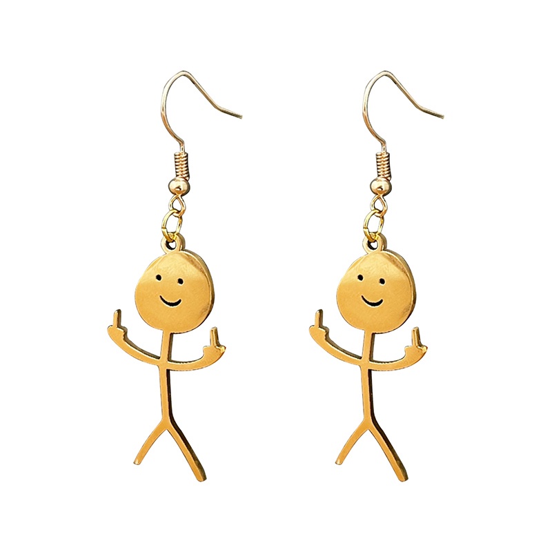 1pasang Stainless Steel Klavikula Lucu Kazuha Goth Pacar Karakter Lucu Doodle Man Earrings