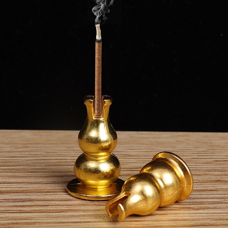 Brass Gourd Shape Incense Base/ Mini Copper Alloy Incense Burner Holder/ Home Office Desktop Mosquito Holder