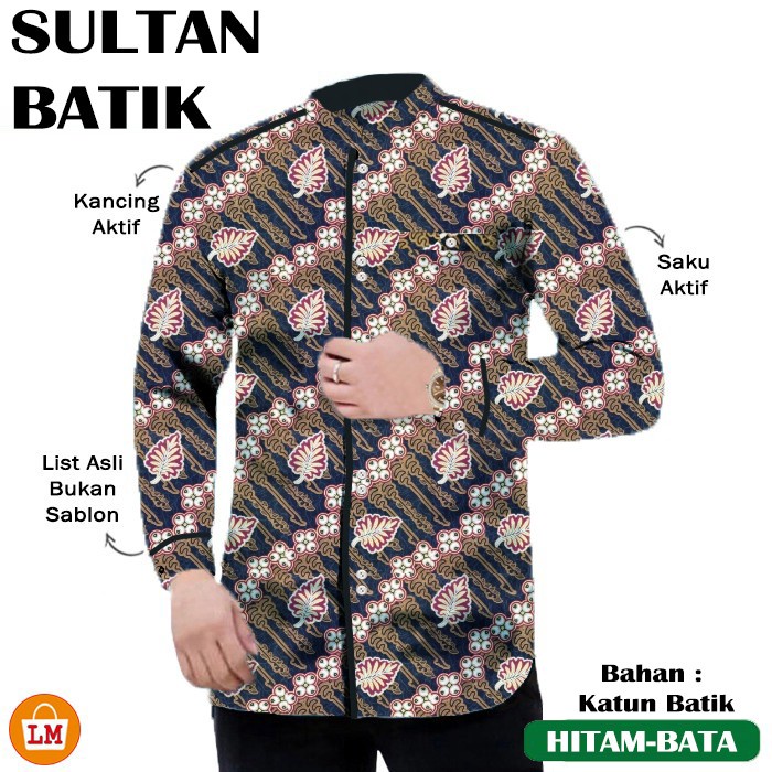 Baju Koko Pria Muslim SULTAN BATIK Katun Lengan Panjang Size M-3XL Terbaru LMS 32868