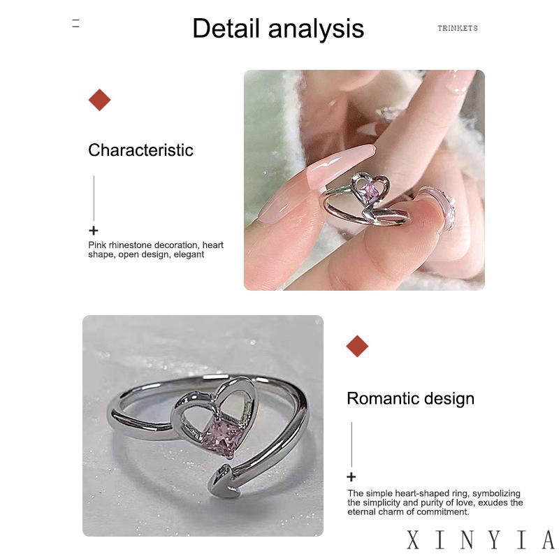 pink Berlian Imitasi Jantung Cincin Perempuan Ins Mulut Terbuka Cincin Pasangan Mahasiswa Kreatif Cincin