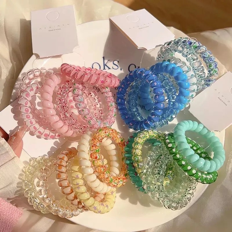 6 Pcs/ Set Candy Color Hair Rope/ Lady Summer Telephone Wire Elastic Hair Band/ Frosted Spiral Cord Rubber Hair Tie