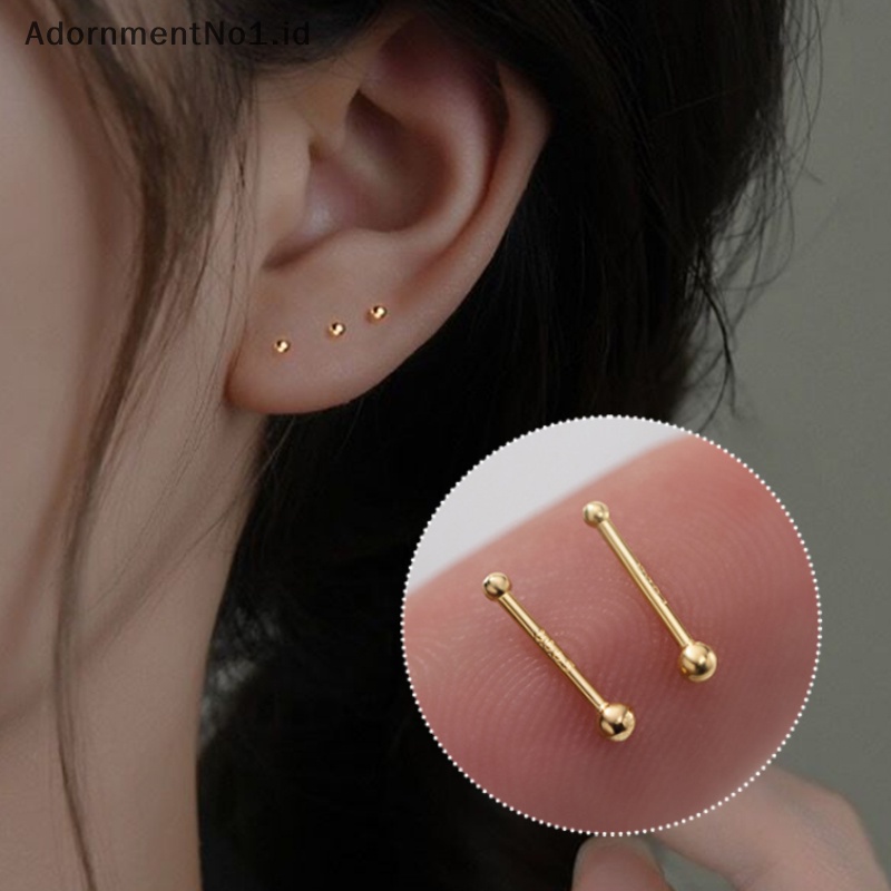 [AdornmentNo1] 2 Pcs anting Stud manik kecil minimalis untuk wanita gadis telinga tulang sekrup anting perhiasan Hypoallergenic