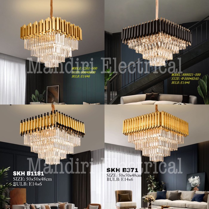 Lampu Gantung Kristal Chandellier 50x50 LED NEW MODEL