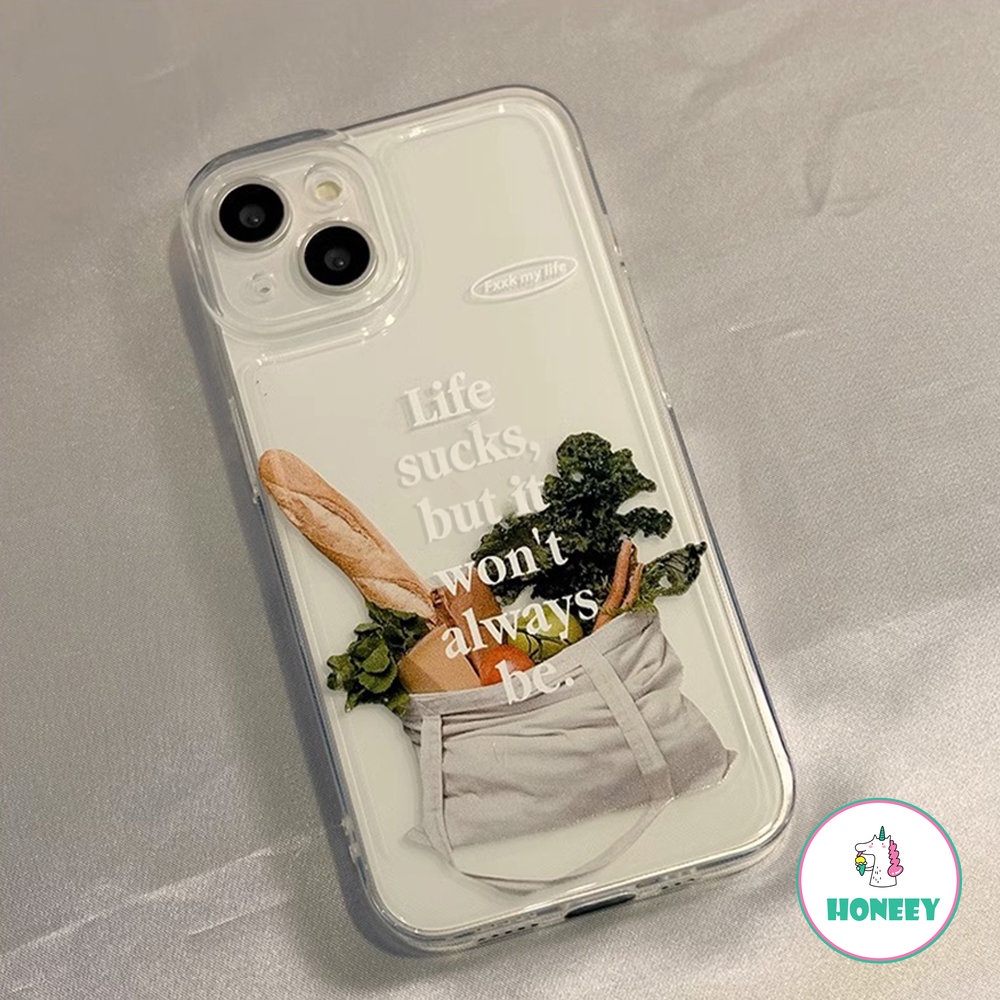 Retro Picnic Bag Vegetable Bread Transparent Phone Case for IPhone 14 13 12 11 Pro Max Xr Xs Max 7 8 Plus SE Case Cute Soft Cover