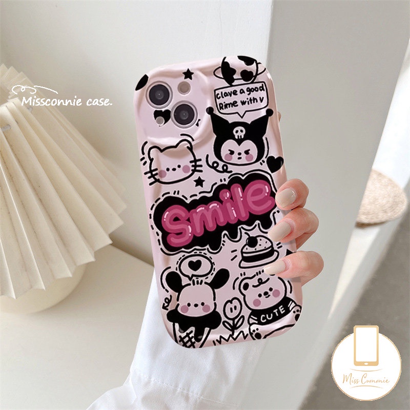Untuk Realme C35 C55 C21Y C25 C30 C21 C15 C25s C25Y C17 C2 C1 C53 C20A C3 6i 5i 7i 5 9i 5s C12 C33 C31 C11 3D Wavy Curved Edge Doodle Letter Lucu Hello Kartun Kuromi Kitty Soft Case